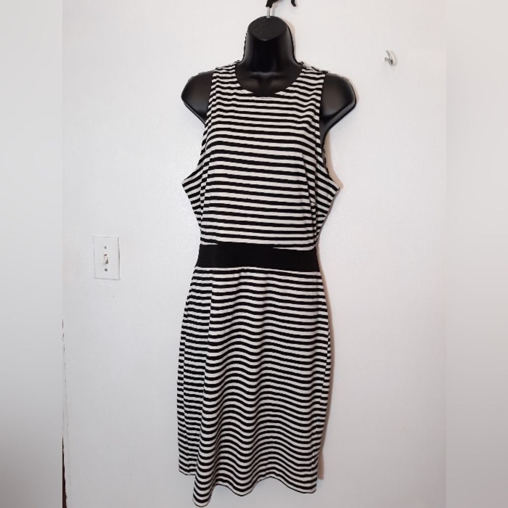 H&M black & white striped open back dress